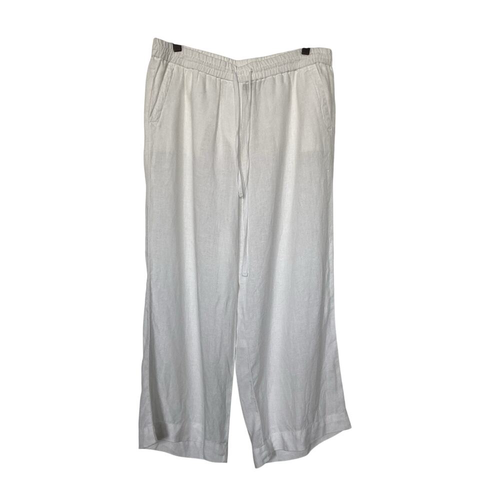 Talbots White Small Relaxed Fit Wide Leg‎ Linen Pants minimalist
